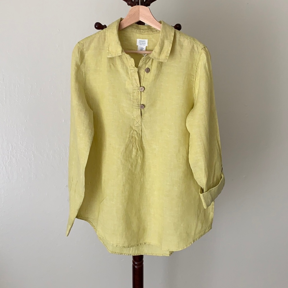 Sigrid Olsen lime green linen top